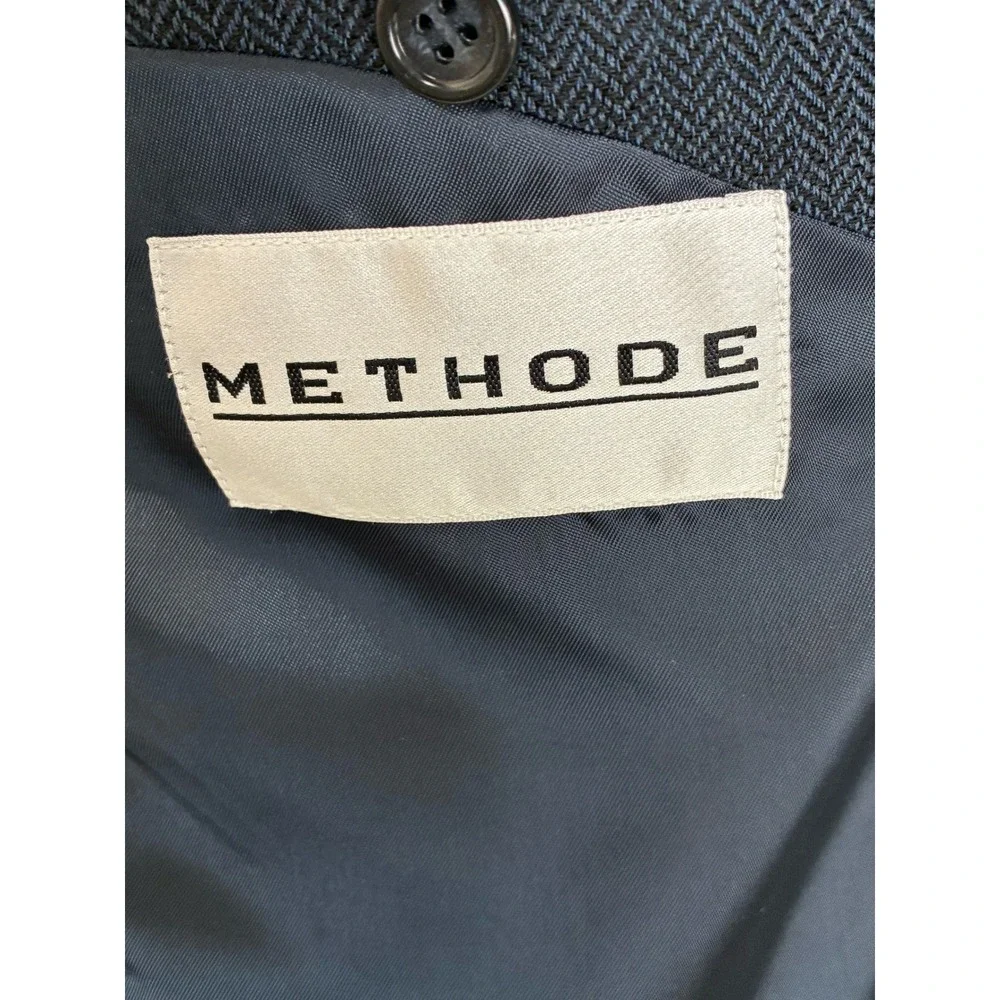 Methode Mens Blue Herringbone Blazer Three Button Sport Coat Jacket